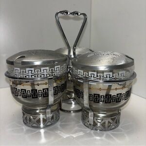 Libbey vintage 50s condiment caddy with embossed lids